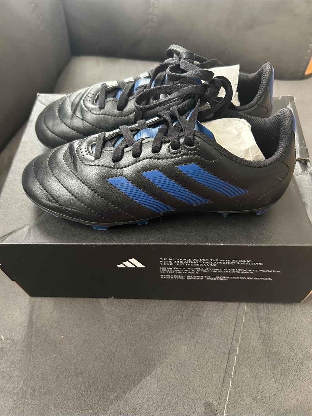 adidas Black with Blue Stripe Soccer Cleats